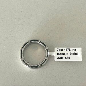 Stainless Steel brushed wide band ring, cubic zirconiums set on sides of size 9